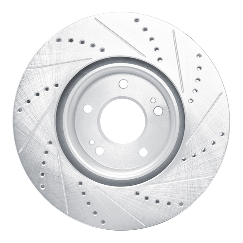 Mitsubishi Lancer Brake Rotor (1) - Front Left - R1 Concepts - Drilled & Slotted - Silver - `03-`06